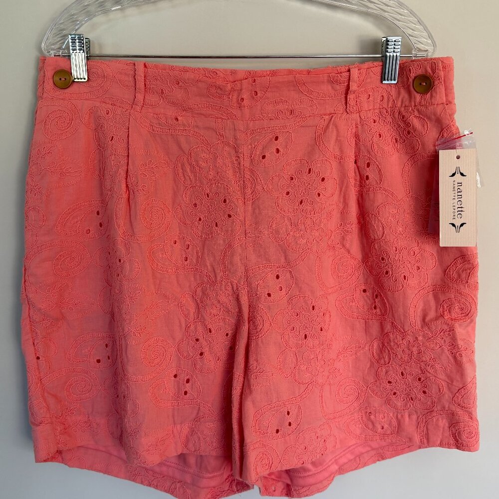Nanette Lepore Eyelet Shorts Womens XL Coral Embroidered Cotton Summer Boho NWT